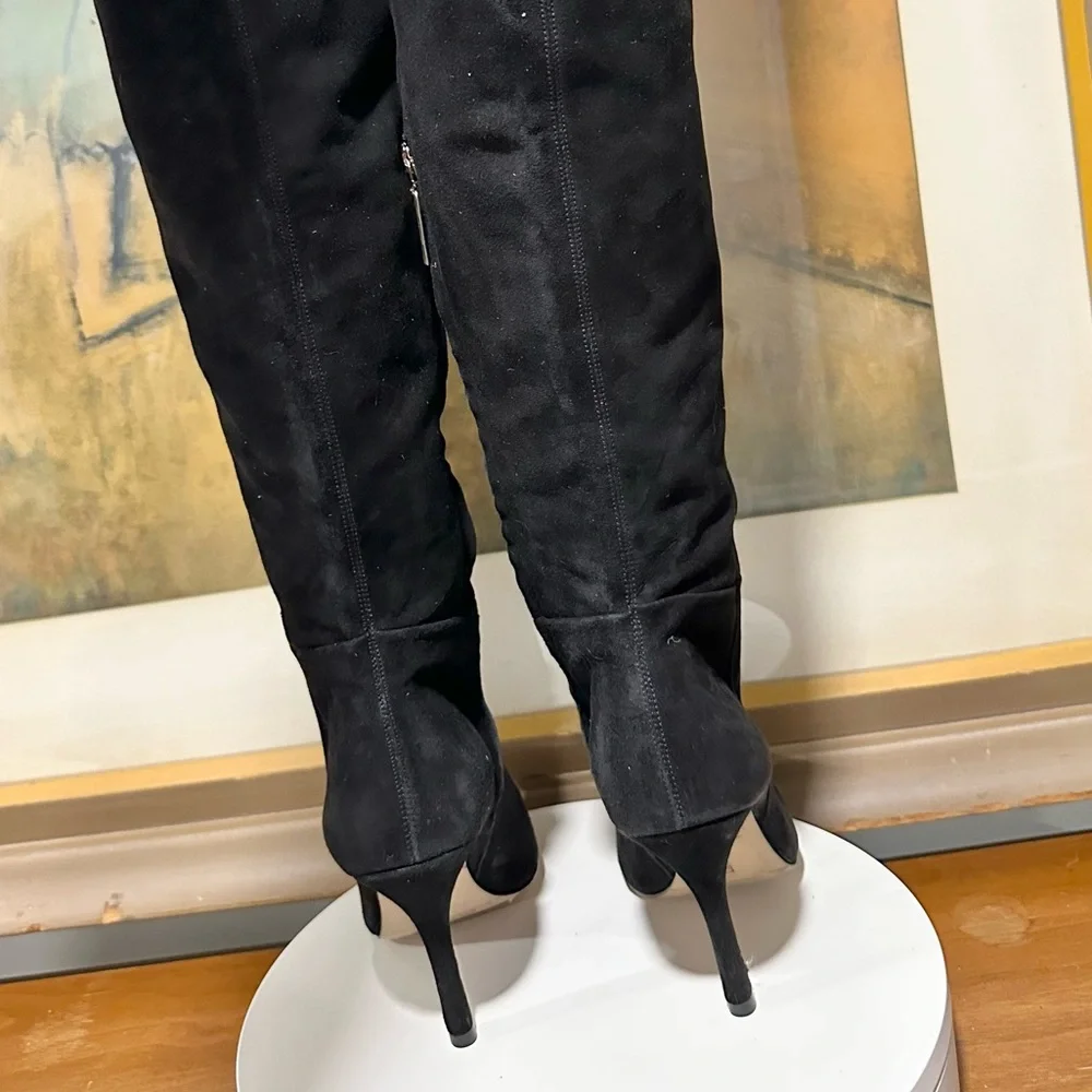 🌹LARROUDE🌹Kate Pointed Toe Over The Knee Boot in Black Suede Size: 7